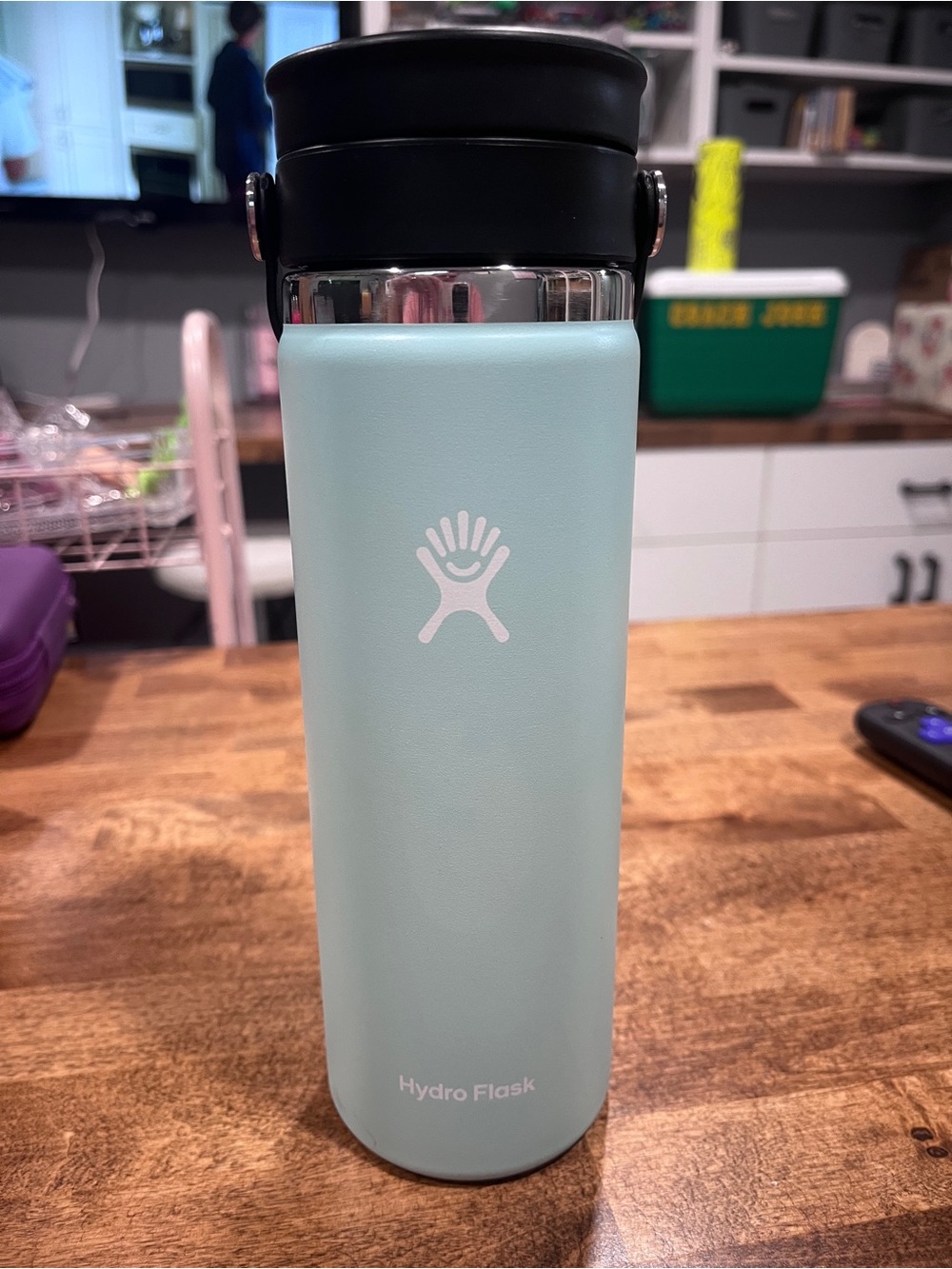 Hydro Flask Mint Blue Stainless Steel Bottle with Black Lid